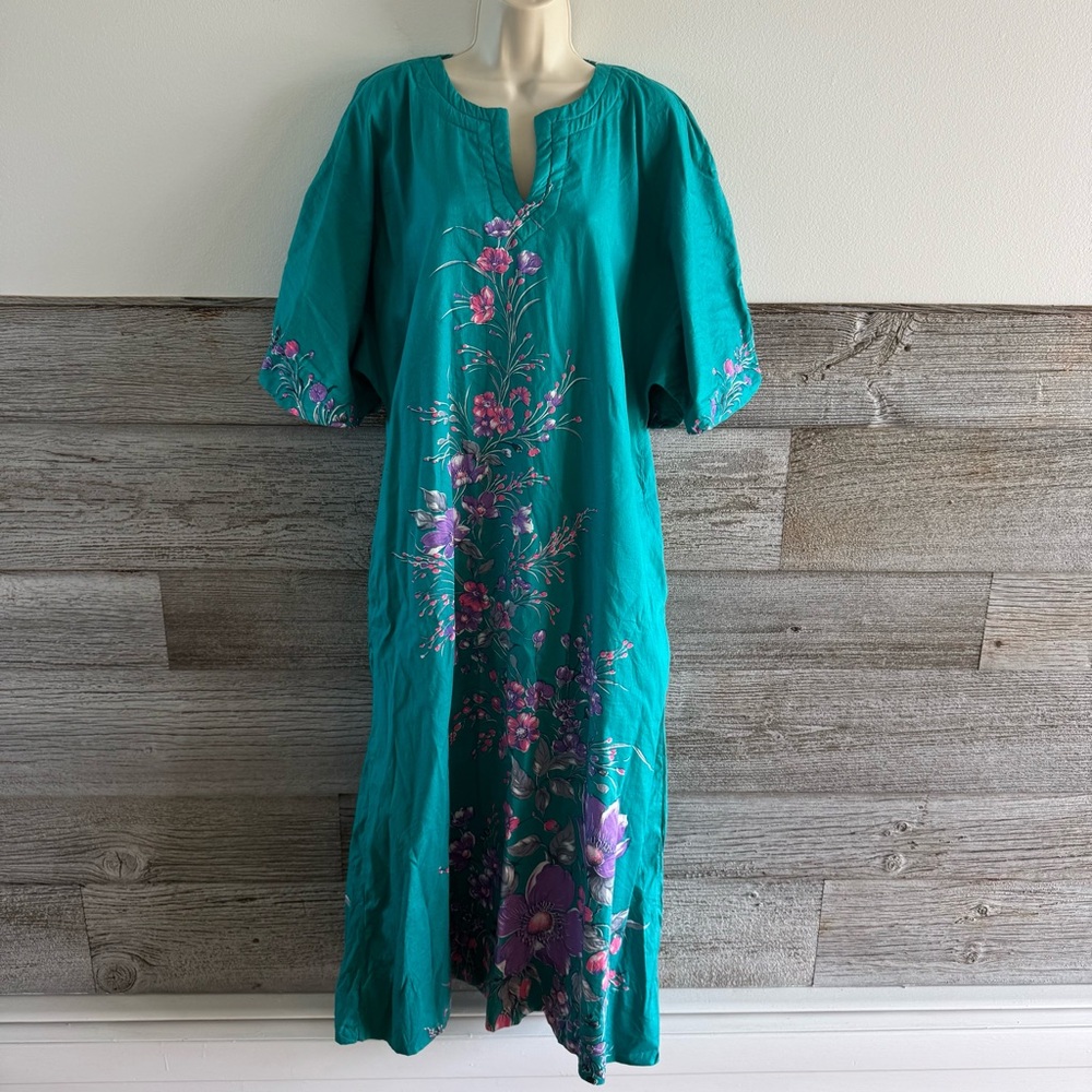 Vintage Neiman Marcus Teal Maxi Kaftan Size Small (K1)